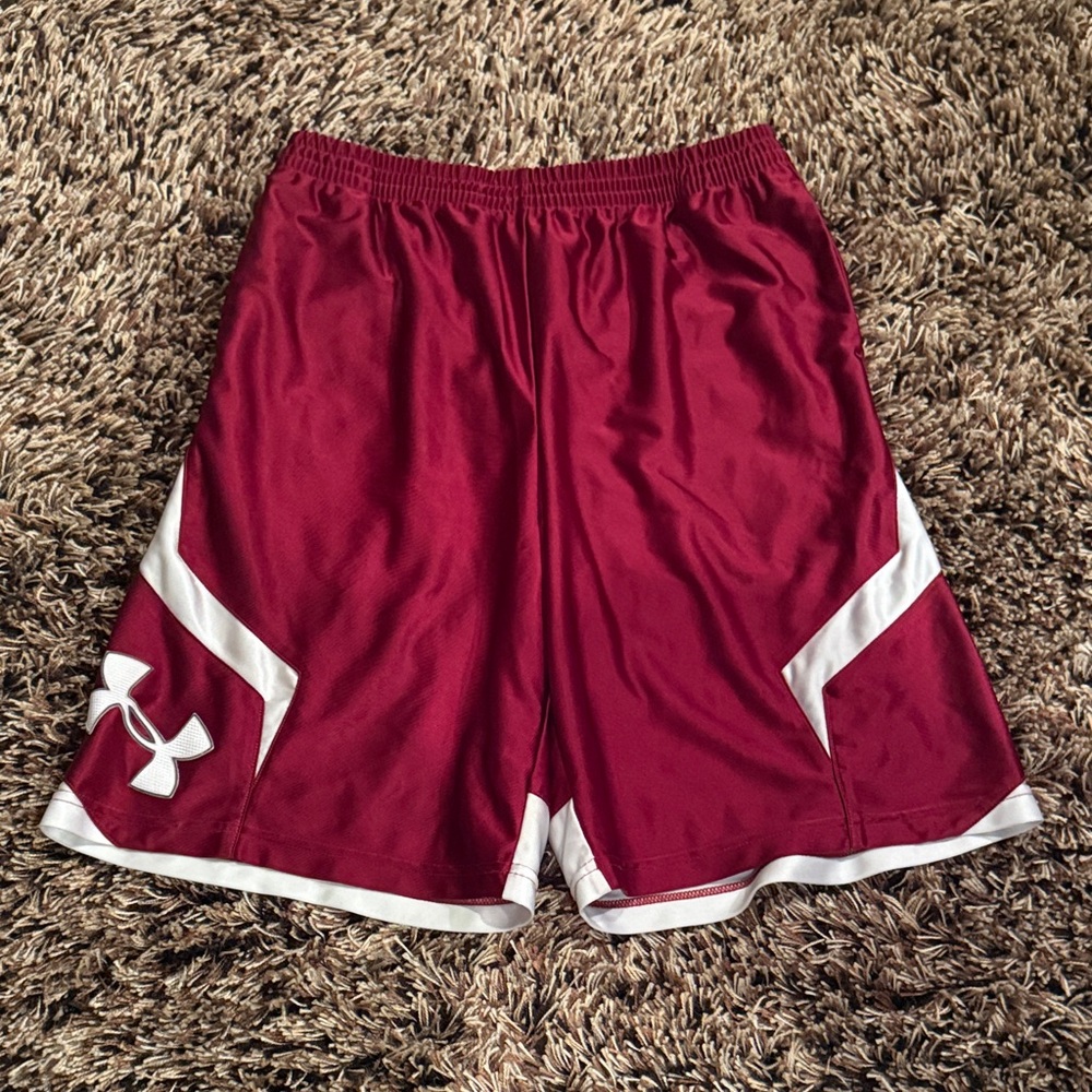 Under Armour Boys Maroon Athletic Shorts with White‎ Accents